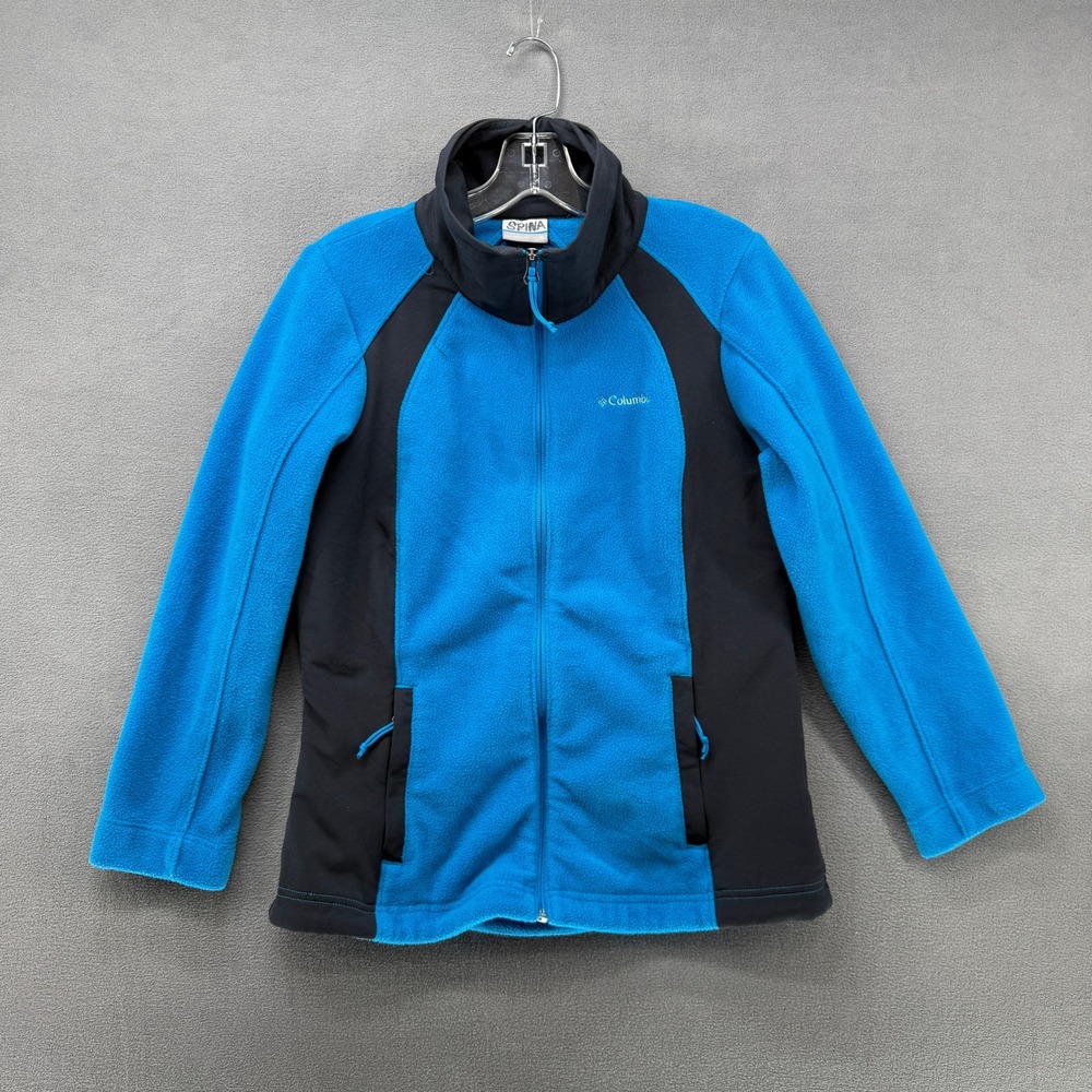 Columbia Fleece Jacket Blue Black Full Zip Stand Collar Women's M